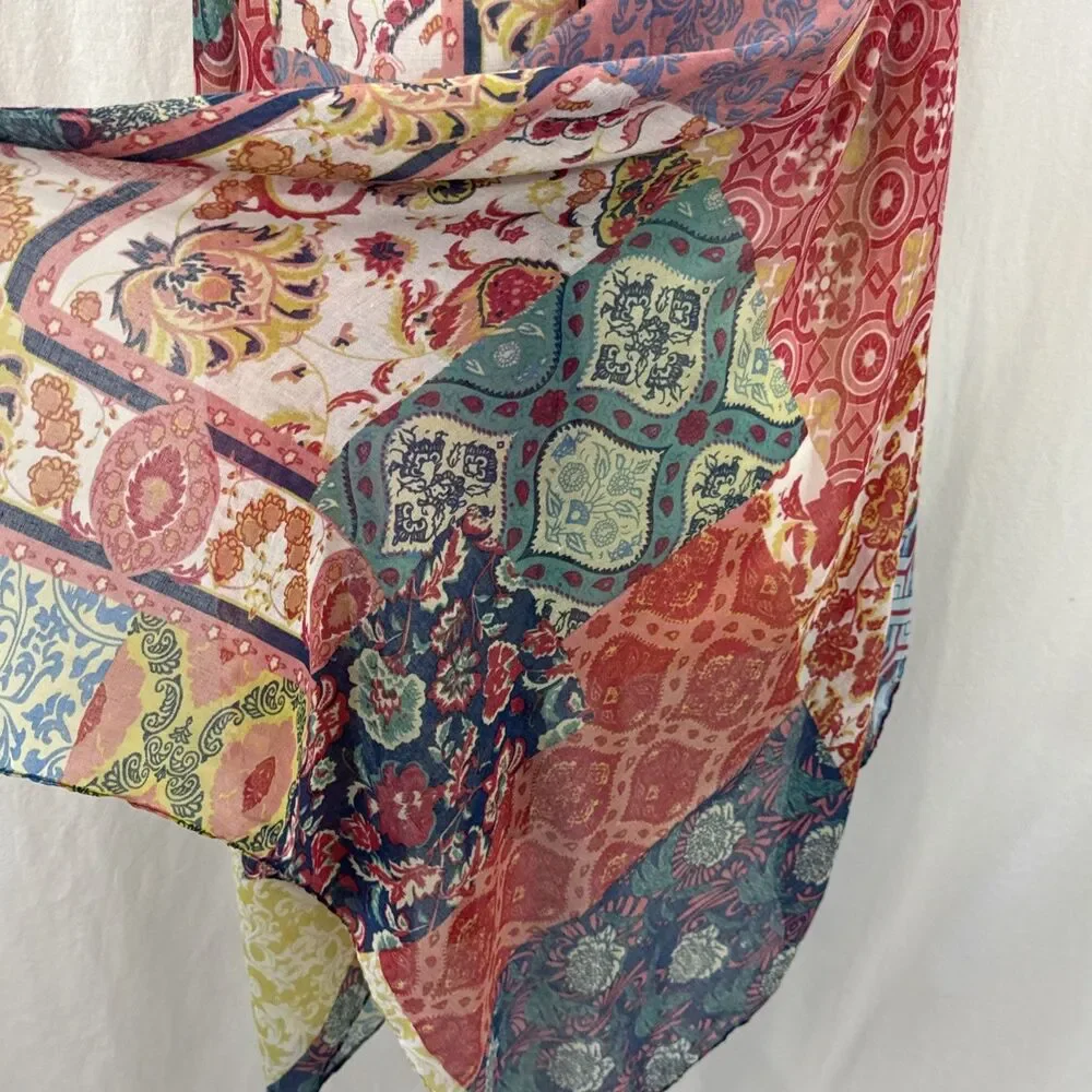 Patchwork Artsy Tassel Floral Boho Scarf Wrap Womens O/S Lagenlook Festival